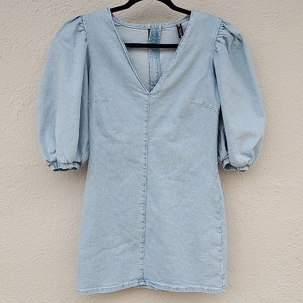 Zara Light Blue Puff Sleeve Mini Dress